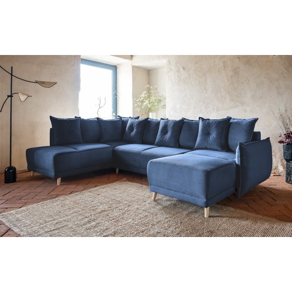 Tumesinine velvetist nurgadiivanvoodi (vasak nurk/"U") Lazy Lukka - Miuform-image-3