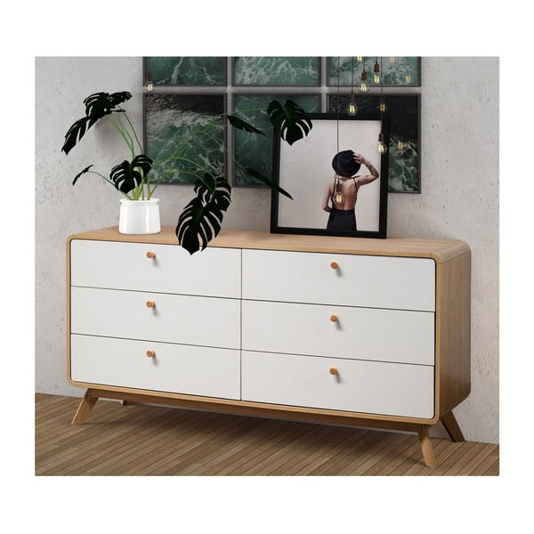 Valge madal tammedekooriga kummut 150x74 cm Caitlin - Støraa-image-1