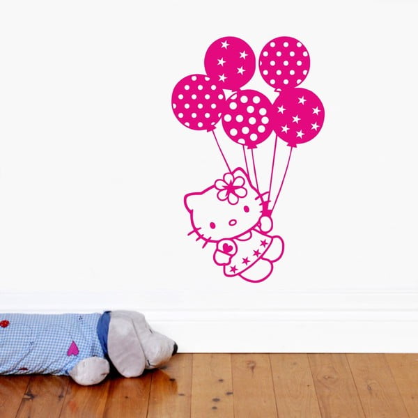 Samolepka na stěnu Hello Kitty letí, růžová