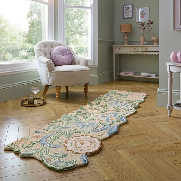 Roheline käsitsi kootud villane koridorivaip 60x230 cm Bryony Shaped Floral - Flair Rugs-image-1