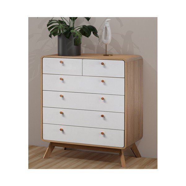 Kõrge tammedekooriga valge kummut 81x104 cm Caitlin - Støraa-image-1