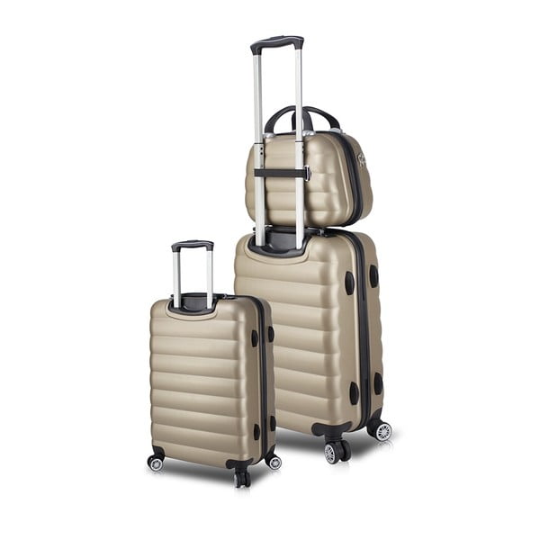 Sada 2 cestovních kufrů na kolečkách s USB porty a příručního kufříku ve zlaté barvě My Valice RESSO Cab Med & MU
