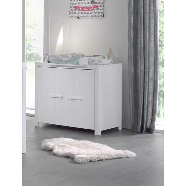 Valge männipuidust madal laste riidekapp koos mähkimisalusega 100x96 cm ERIK - Vipack-image-1