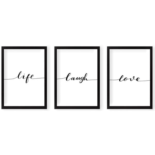 Raamitud plakatid 3tk komplektis 24x29 cm Life Laugh Love - Vavien Artwork