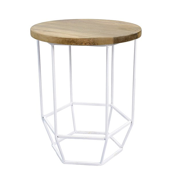 Bílý stolek se snímatelnou deskou z mangového dřeva HF Living Hexa