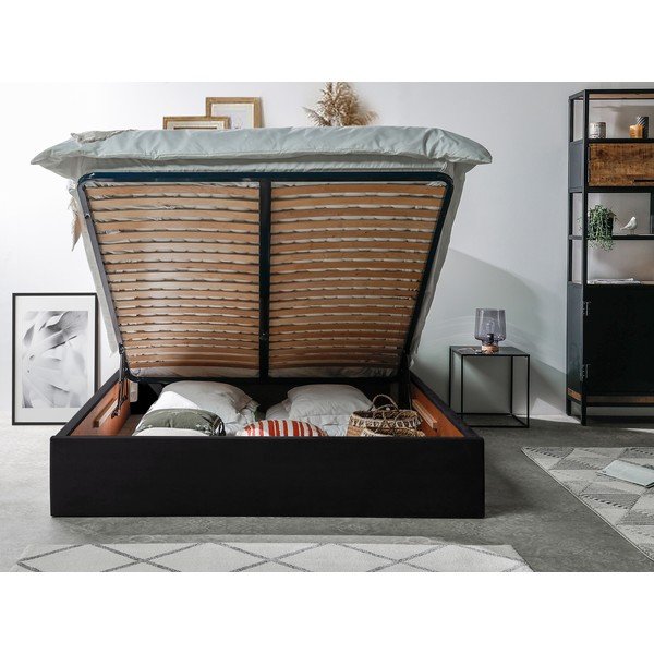 Antratsiitne polsterdatud kaheinimese voodi, millel on riiulid 160x200 cm ja panipaik Palmyre - Bobochic Paris-image-3