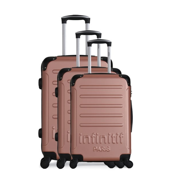 Sada 3 cestovních kufrů v barvě růžového zlata na kolečkách Infinitif Horten-A