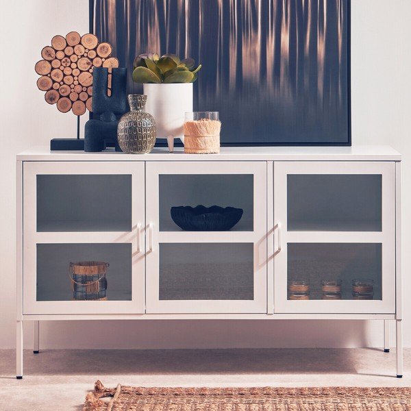 Valgest terasest vitriinkapp 140x80x45 cm Acier - Premier Housewares-image-2