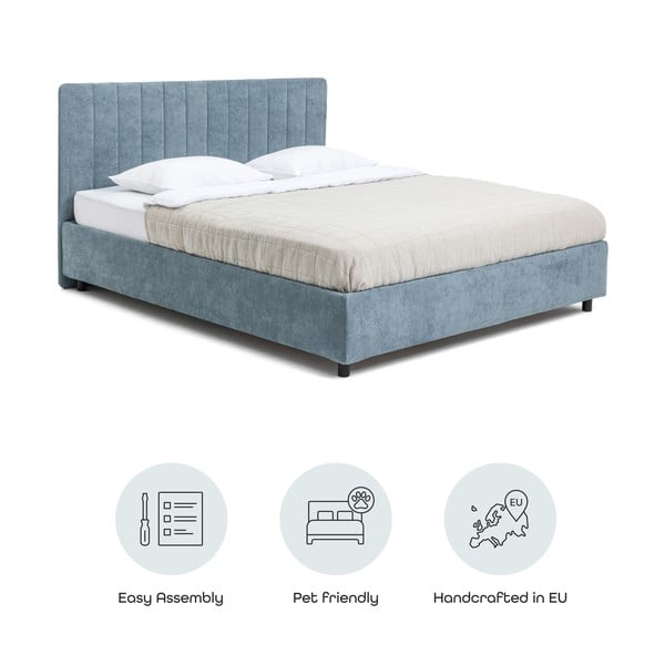 Sinine polsterdatud kaheinimesevoodi koos voodipõhja ja panipaigaga 180x200cm Myra Slim Line - Bonami Selection-image-4