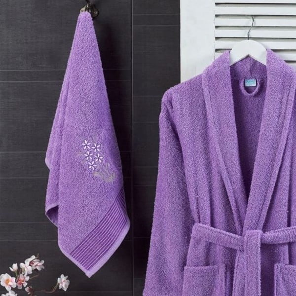 Lilla puuvillane hommikumantli ja käterätiku komplekt suurus S/M - Mila Home-image-1
