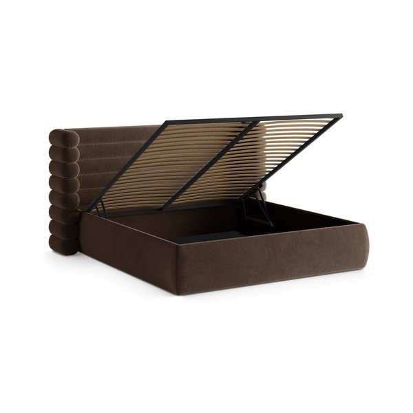 Pruun polsterdatud kaheinimesevoodi koos panipaiga ja voodipõhjaga 160x200 cm Mount - Micadoni-image-2