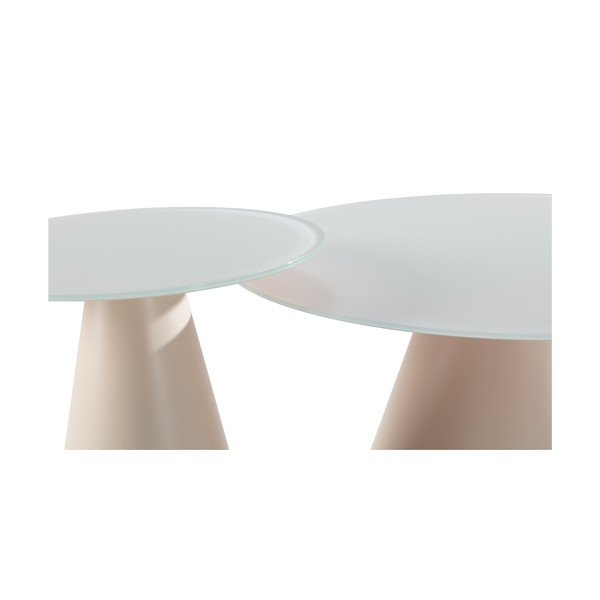 Kreem ümmargune kohvilaud klaasist pealispinnaga, 2 tk komplektis ø 80 cm, Vida - MOME-image-2