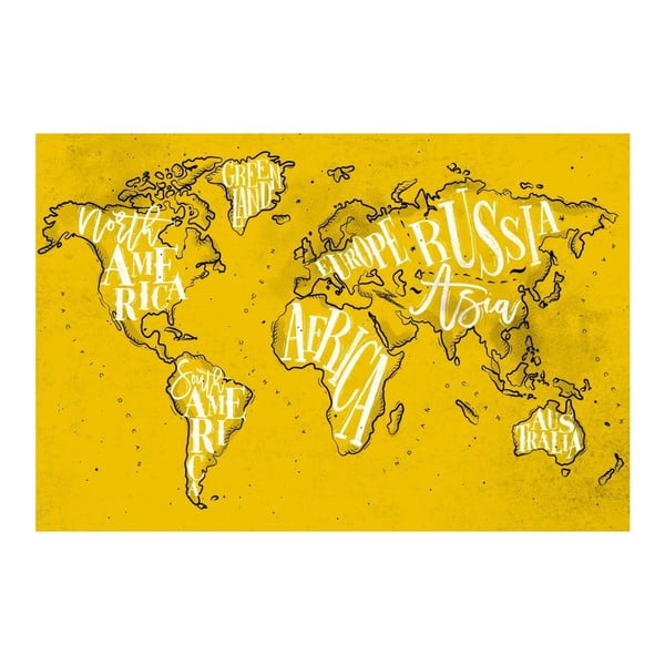 Žlutý obraz World Framework Maps World Yellow, 70 x 100 cm