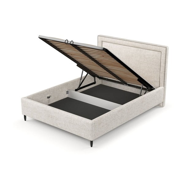 Kreem polsterdatud kaheinimesevoodi koos voodipõhja ja panipaigaga 180x200cm Baleine - Maison de Rêve-image-4