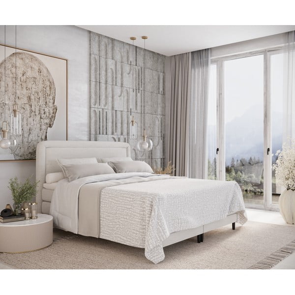 Kreemvalge vedrumadratsiga voodi 200x200 cm Dove - Maison de Rêve-image-1