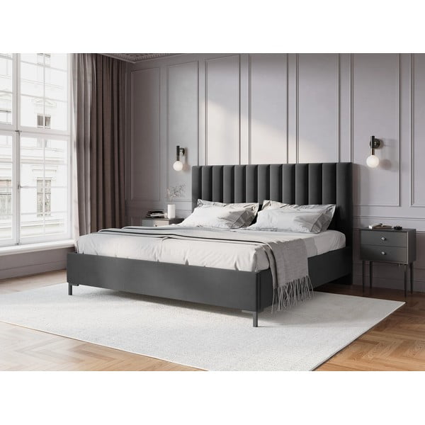 Tumehall polsterdatud kaheinimese voodi koos voodipõhjaga ja panipaigaga 160x200cm Casey - Mazzini Beds-image-1