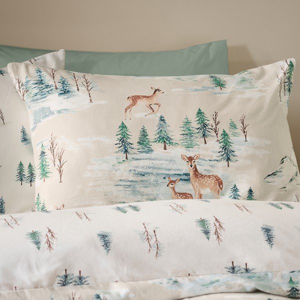 Flanellist voodipesu üheinimesevoodile naturaalses värvitoonis 135x200 cm Brushed Christmas Deer - Catherine Lansfield-image-4