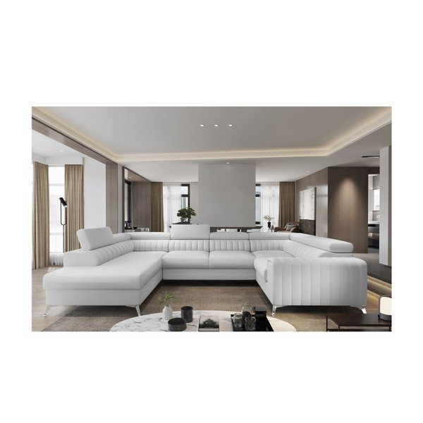 Valge kunstnahast lahtikäiv/sahtliga nurgadiivan (vasak nurk/U-kujuline) Louis – ELTAP-image-1