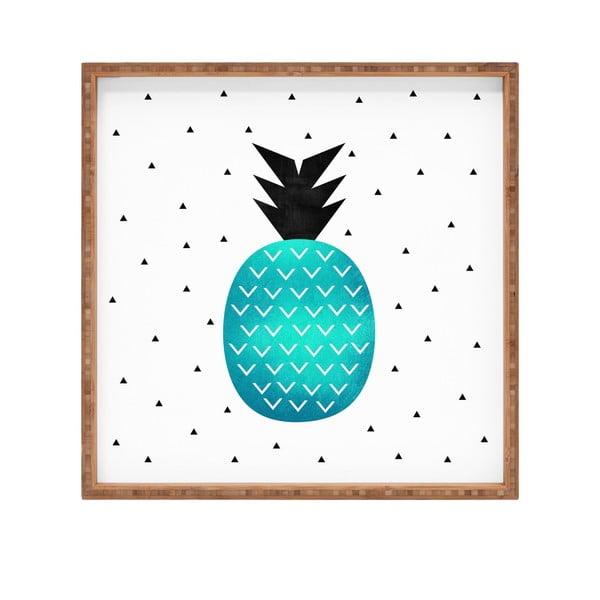 Dřevěný dekorativní servírovací tác Blue Pineapple, 40 x 40 cm