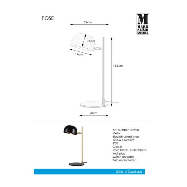 Must laualamp koos vaskse jalaga Pose - Markslöjd-image-2