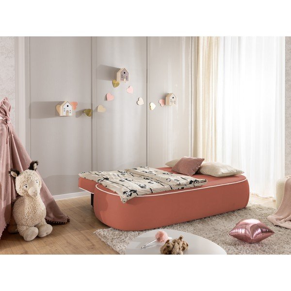 Roosa/helehall sametdiivanvoodi/panipaigaga 210 cm Saga - Ropez-image-2
