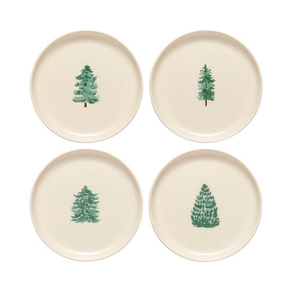 4 kreemjat magustoidutaldrikut komplektis jõulumotiiviga, kivikeraamikast, ø 22 cm Pacifica Christmas Tree - Casafina