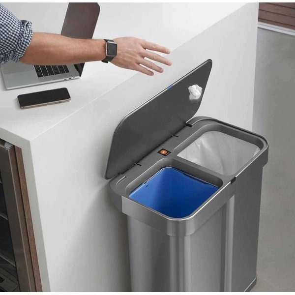 Roostevabast terasest kontaktivaba prügikast sorteeritud jäätmete jaoks 58 l Dual - simplehuman-image-3