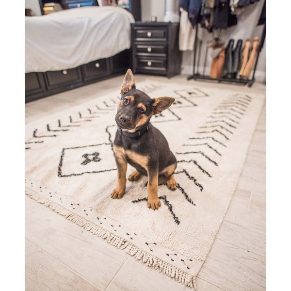 Kreem pestav käsitsi kootud puuvillane vaip 170x120 cm Bereber Rhombs - Lorena Canals-image-1