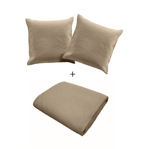 Beež mikrokiust voodikatte ja padjakatete komplekt 240x220 cm Romane – douceur d'intérieur-image-2