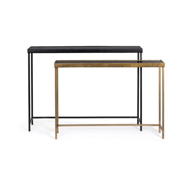 Mustad/kuldsed konsoollauad klaasist pealispinnaga, 26x107 cm, komplektis Yamir - Bizzotto