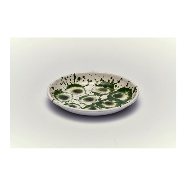 Zelenobílý smaltovaný talíř Kapka Floral Madness, Ø 19 cm