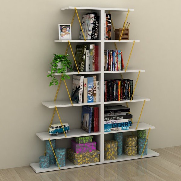 Valge raamaturiiul kollase detailiga Rafevi Tars Mini - Unknown-image-3