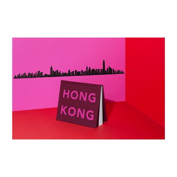 Černá nástěnná dekorace se siluetou města The Line Hong Kong