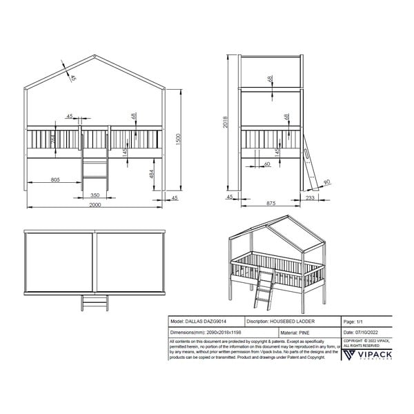 Valge männi puidust lastevoodi 90x200 cm DALLAS - Vipack-image-3