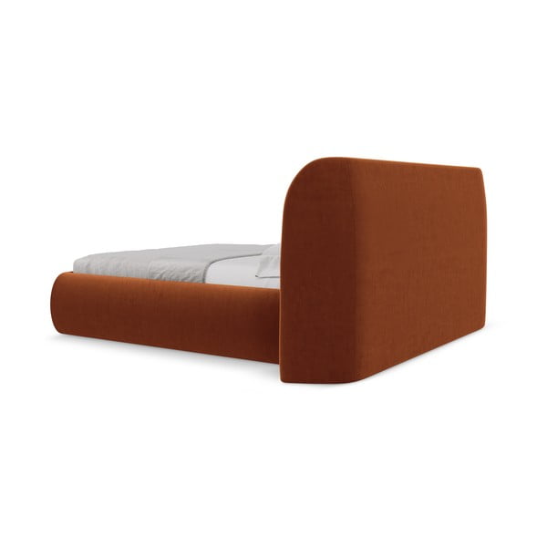 Terrakottapunane polsterdatud kaheinimesevoodi koos voodipõhja ja panipaigaga 160x200cm Hauke - Makamii-image-4