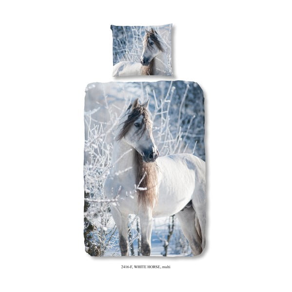 Dětské flanelové bavlněné povlečení na jednolůžko Good Morning White Horse, 140 x 200 cm