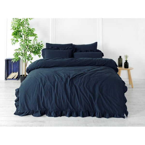 Tumesinine Renforcé puuvillast pikendatud voodipesu kaheinimesevoodile 240x220 cm Ruffle Striped - Mila Home Luxury-image-1