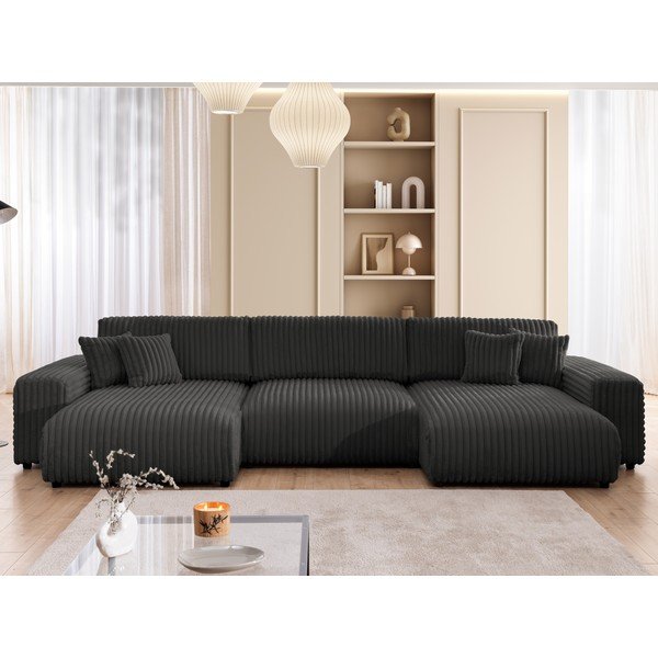 Tumehall velvetist panipaigaga nurgadiivanvoodi (U-kujuline) Sarina - Ropez-image-1