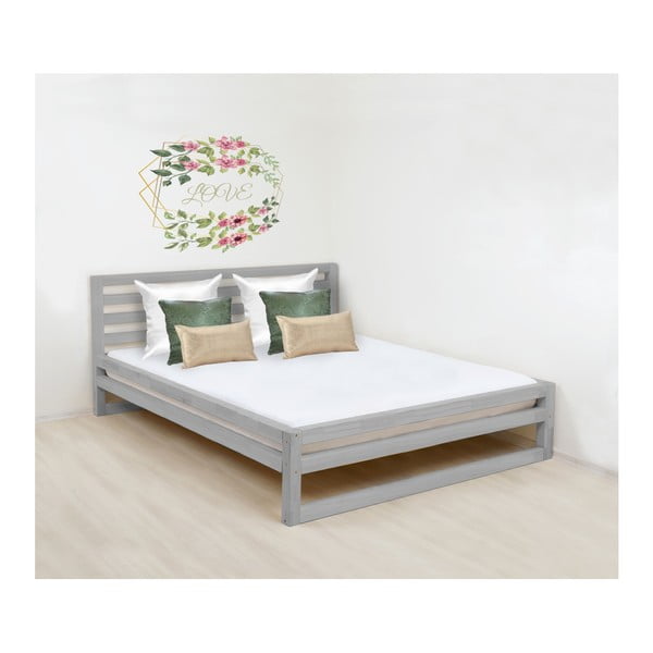 Šedá dřevěná dvoulůžková postel Benlemi DeLuxe, 200 x 200 cm