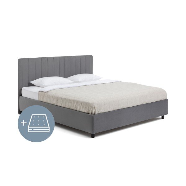 Hall polsterdatud kaheinimesevoodi koos madratsi, voodipõhja ja panipaigaga 160x200 cm Myra Slim Line - Bonami Selection