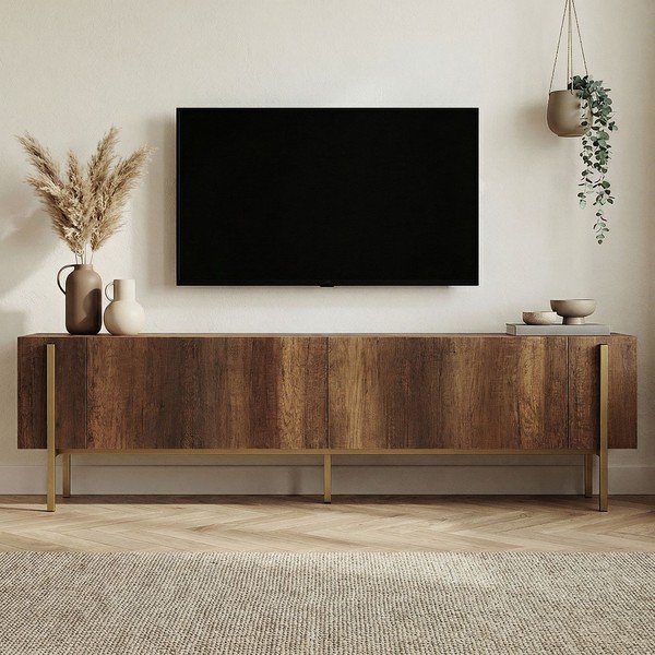 Tume naturaalses toonis pähklipuust televiisorilaud 180x45x30 cm Nexus - Kalune Design-image-3