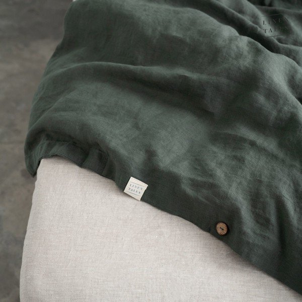 Tumeroheline linane tekikott 140x220 cm Forest Green  – Linen Tales-image-3