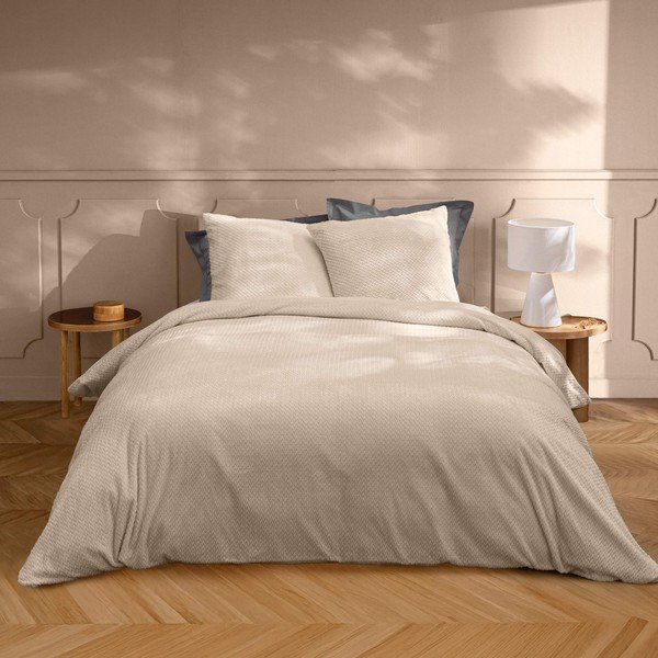 Beež 3-osaline flanellvoodipesukomplekt kaheinimesevoodile/ülipikale voodile 240x220 cm Flanela - douceur d'intérieur-image-1
