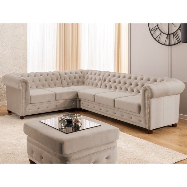 Beež sametist nurgadiivanvoodi (vasak nurk/L-kujuline) York Blik - Ropez-image-1