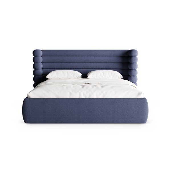 Sinine polsterdatud kaheinimesevoodi koos panipaiga ja voodipõhjaga 200x200 cm Mount - Micadoni-image-4