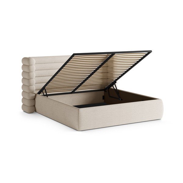 Beež polsterdatud kaheinimesevoodi koos panipaiga ja voodipõhjaga 200x200 cm Mount - Micadoni-image-2