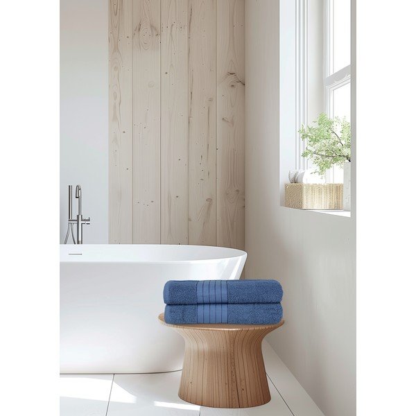 Sinised puuvillased froteerätikud 2 tk komplektis 70x140 cm - Good Morning-image-2