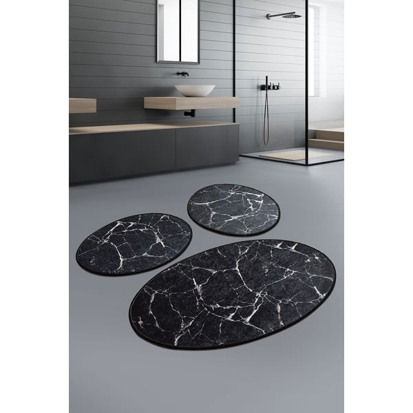 3 musta ovaalse vannitoa vaiba komplekt Marmor - Foutastic