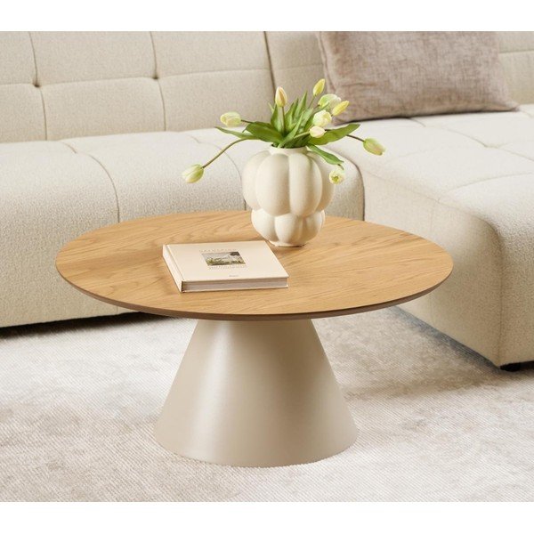 Kreem ümmargune tammespoonist diivanilaud ø 85 cm Soli - Actona-image-1