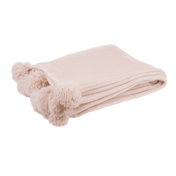 Růžová deka J-Line Pompom, 130 x 170 cm